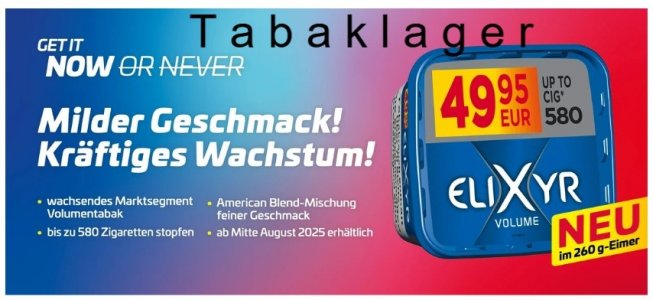 1 x 260g Zigarettentabak Elixyr BLAU Eimer