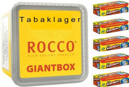 1 x 940g - Eimer Rocco Giantbox Volumentabak + 5 x 200 H�lsen