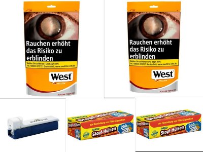 2 x 150g Zigarettentabak West Yellow + 1 Zigarettenmasc