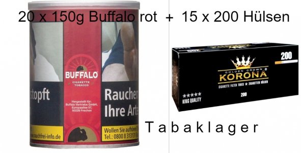 20 Dosen a 140g Zigarettentabak Buffalo Red American Bl