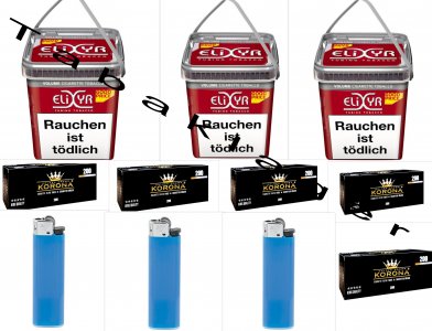 3 x 245g Eimer Elixyr Red Zigarettentabak, 800 H�lsen