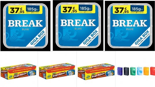 3 x Break Blau 185g, 600 H�lsen + 2 Zigarettenboxen