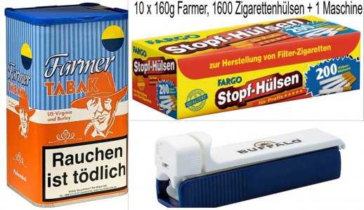 10 x 160g Farmer \( auch zum Stopfen geeignet \) 1600 Zigaretten, 1 Zigarettenmaschine