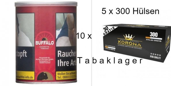10 Dosen a 140g Zigarettentabak Buffalo Red American Blend und 1400 Zigarettenh�lsen
