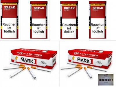 4 x 90g Zigarettentabak Break Original + 2 x 200 Zigarettenh�lsen