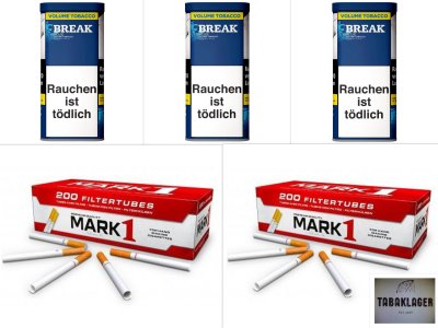 3 x 85g Zigarettentabak Break BLAU + 2 x 200 Zigarettenh�lsen