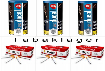 3 x Zigarettentabak Ducal BLAU 155g + 3 x 200 Zigarette