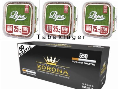 3 x 170g PEPE Rich green Zigarettentabak + 500 H�lsen