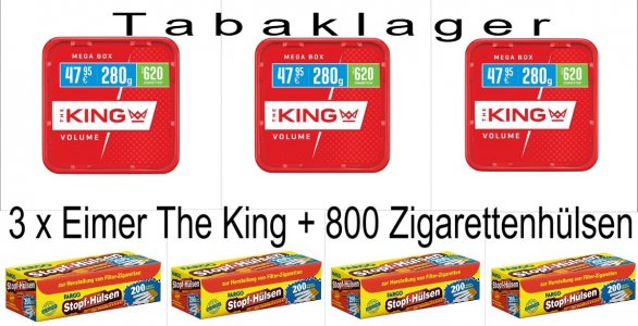 3 x Eimer Zigarettentabak The King rot 280g +( 100g = 1