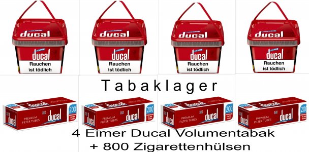 4 x 155g VOLUMENTABAK Ducal Red - Eimer + 800 Zigarettenh�lsen