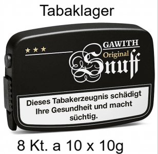 8 Kt. mit 10 x 10g Dosen Inhalt Gawith Schnupftabak / Snuff