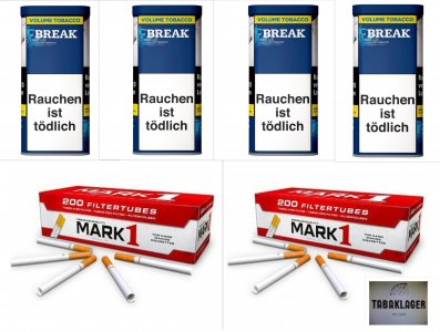 4 x 85g Zigarettentabak Break BLAU+ 2 x 200 Zigaretten