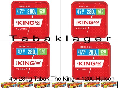 4 x Eimer Zigarettentabak The King rot 280g + 1200 H�ls