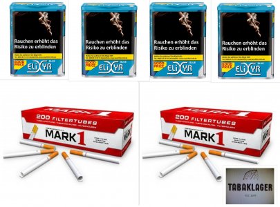 4 x Zigarettentabak Elixyr blau 102g + 2 x 200 Zigarett
