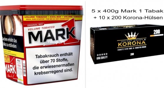 5 Eimer a 400g Zigarettentabak Mark 1 + 2000 Zigaretten