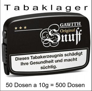 50 Karton a 10 x 10g Gawith Snuff Schnupftabak / Snuff 50 Karton a 10 x 10g Gawith Snuff Schnupftabak / Snuff