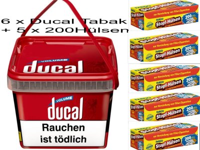 6 x 155g VOLUMENTABAK Ducal Red - Eimer + 1000 Zigarett