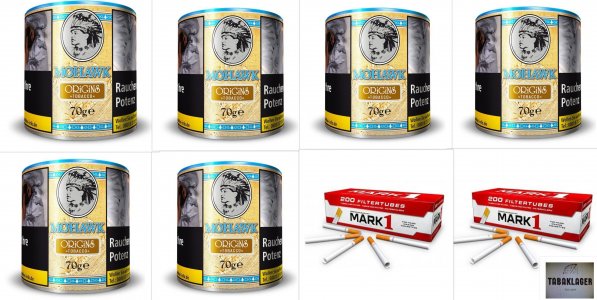 6 x 70g Zigarettentabak Mohawk Origins Tabak ohne Zusät 6 x 70g Zigarettentabak Mohawk Origins Tabak ohne Zusät