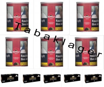 6 x Zigarettentabak Buffalo Red American Blend 140g + 8