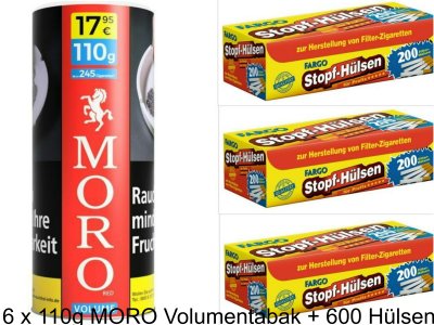 6 x Zigarettentabak MORO rot Volumen Tabak 85g + 600 Z