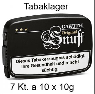 7 Kt. mit 10 x 10g Dosen Inhalt Gawith Schnupftabak / S