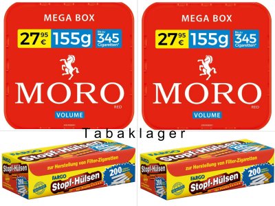 Zigarettentabak MORO rot Volumentabak 2x 125g-Eimer + 400 Zigarettenh�lsen( 100g = 22,36� )