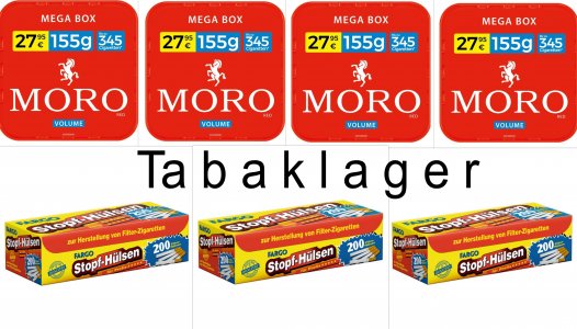 Zigarettentabak MORO rot Volumentabak 4 x 125g-Eimer + 600 Zigarettenhülsen( 100g = 22,36€ ) Zigarettentabak MORO rot Volumentabak 4 x 125g-Eimer + 600 Zigarettenhülsen( 100g = 22,36€ )